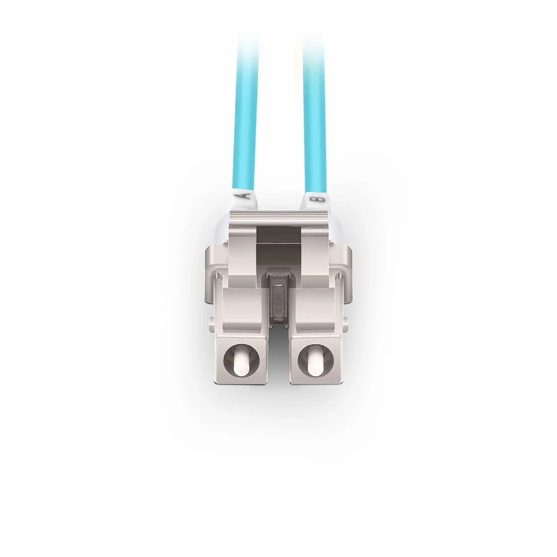 SFPS 0.5m (1.6ft) Fiber Patch Cable, 2 Fibers, Short Boot, LC UPC Duplex to LC UPC Duplex, Multimode (OM4), Riser (OFNR), 2.0mm, Tight-Buffered, Aqua