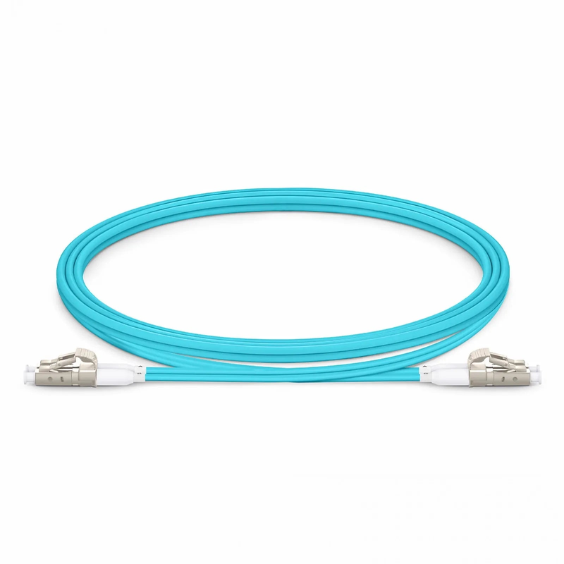 SFPS 1m (3ft) Fiber Patch Cable, 2 Fibers, Short Boot, LC UPC Duplex to LC UPC Duplex, Multimode (OM4), Riser (OFNR), 2.0mm, Tight-Buffered, Aqua