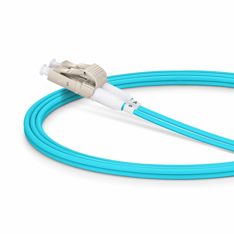 SFPS 1m (3ft) Fiber Patch Cable, 2 Fibers, Short Boot, LC UPC Duplex to LC UPC Duplex, Multimode (OM4), Riser (OFNR), 2.0mm, Tight-Buffered, Aqua