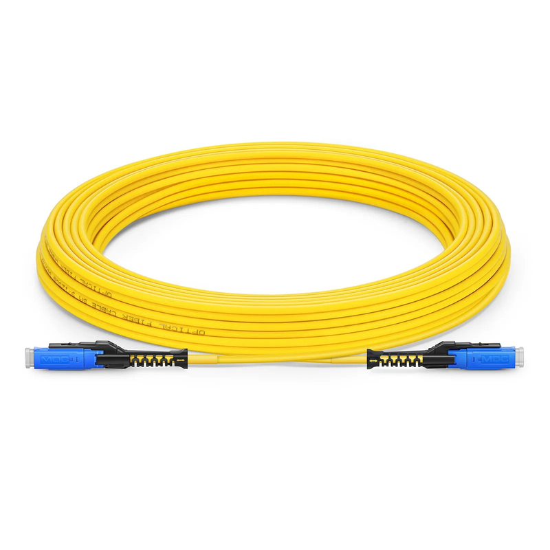 SFPS 35m (115ft) Fiber Patch Cable, 2 Fibers, SN UPC Duplex to LC UPC Duplex Flat Clip Uniboot, Single Mode (OS2), Riser (OFNR), 1.6mm, Yellow, for 400G Network Connection