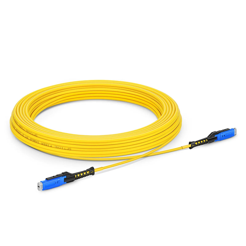 SFPS 35m (115ft) Fiber Patch Cable, 2 Fibers, SN UPC Duplex to LC UPC Duplex Flat Clip Uniboot, Single Mode (OS2), Riser (OFNR), 1.6mm, Yellow, for 400G Network Connection