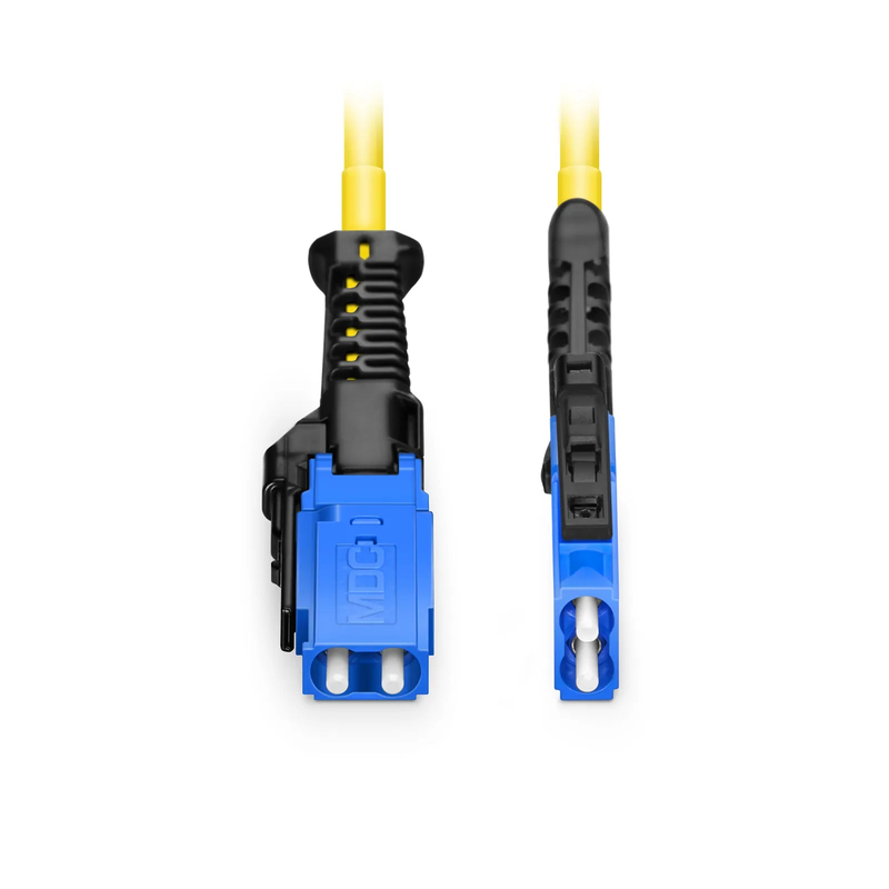 SFPS 35m (115ft) Fiber Patch Cable, 2 Fibers, SN UPC Duplex to LC UPC Duplex Flat Clip Uniboot, Single Mode (OS2), Riser (OFNR), 1.6mm, Yellow, for 400G Network Connection