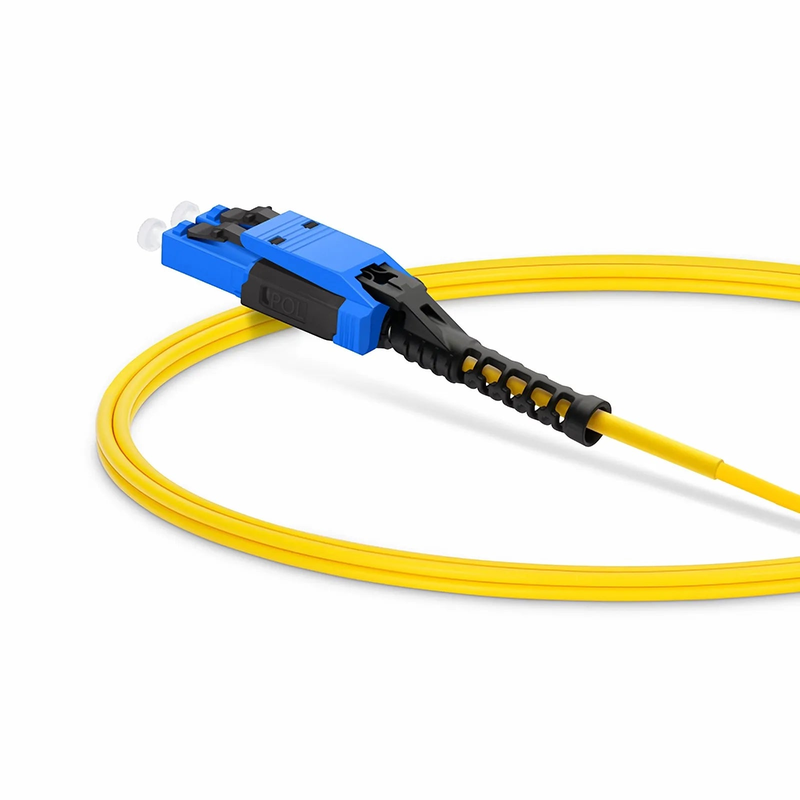 SFPS 1m (3ft) Fiber Patch Cable, 2 Fibers, MDC UPC Duplex to LC UPC Duplex Flat Clip with Push-Pull Boot Uniboot, Single Mode (OS2), Riser (OFNR), 2.0mm, Yellow, for 100/400/800G Network Connection