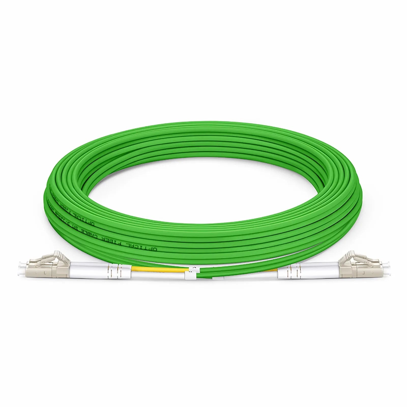 SFPS 10m (33ft) Fiber Patch Cable, 2 Fibers, LC UPC Duplex to LC UPC Duplex, Multimode (OM5), Riser (OFNR), 2.0mm, Tight-Buffered, Lime Green
