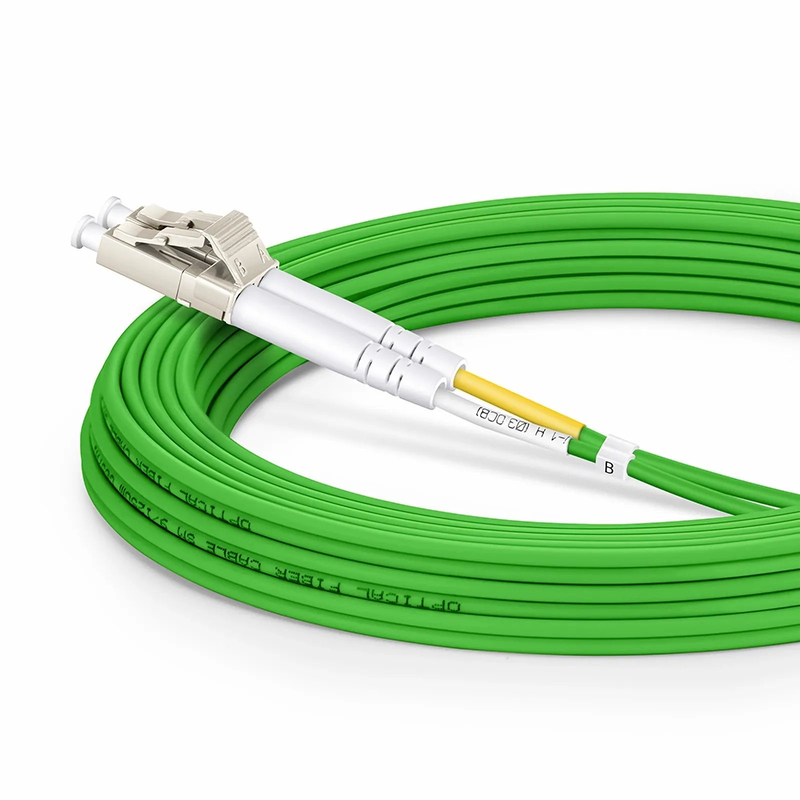 SFPS 10m (33ft) Fiber Patch Cable, 2 Fibers, LC UPC Duplex to LC UPC Duplex, Multimode (OM5), Riser (OFNR), 2.0mm, Tight-Buffered, Lime Green