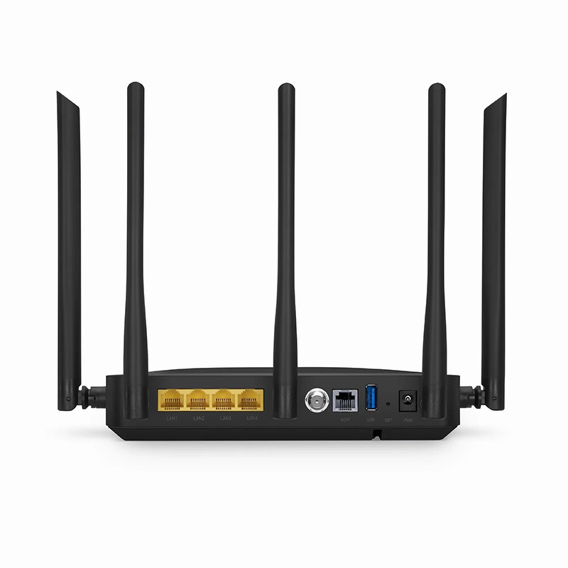 SFPS ONU1911-4GVC-W, XPON (GPON+EPON) ONU, with 1x PON, SC/UPC, 4x GE, 1x POTS, 1x USB, 1x RF, and 5x External Antennas (3000M WiFi 6)