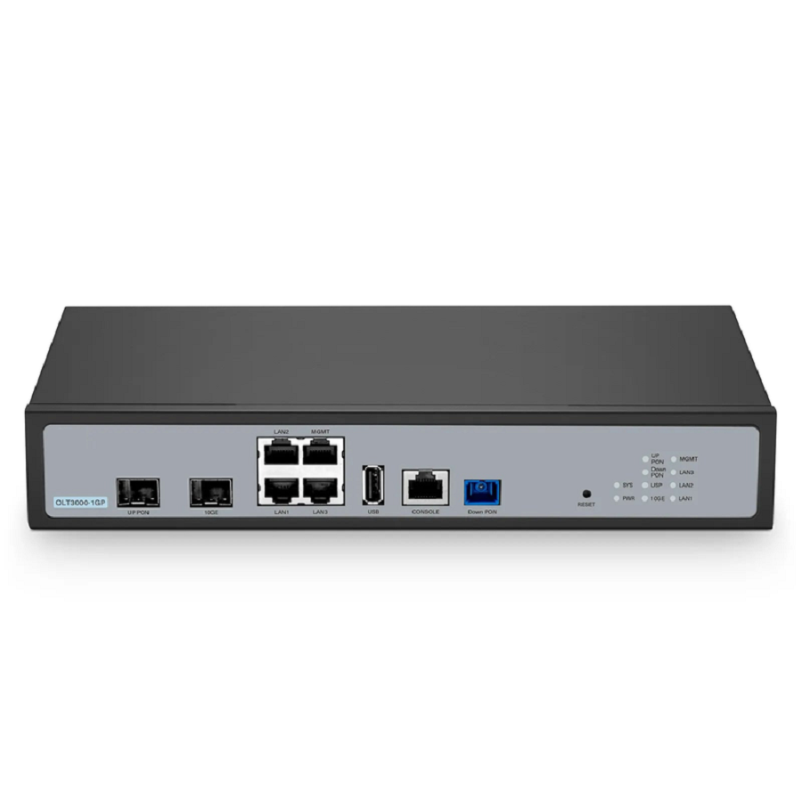 SFPS OLT3000-1GP, Single-Port Mini GPON OLT with 1x 10G SFP+, 1x GPON/XG(S)PON Uplink Ports, 4x GE Downlink Ports, AC/DC Power Supply