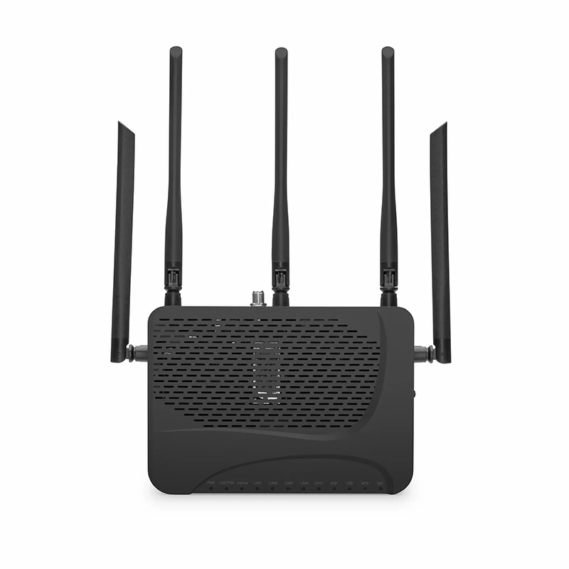 SFPS ONU1911-4GVC-W, XPON (GPON+EPON) ONU, with 1x PON, SC/UPC, 4x GE, 1x POTS, 1x USB, 1x RF, and 5x External Antennas (3000M WiFi 6)