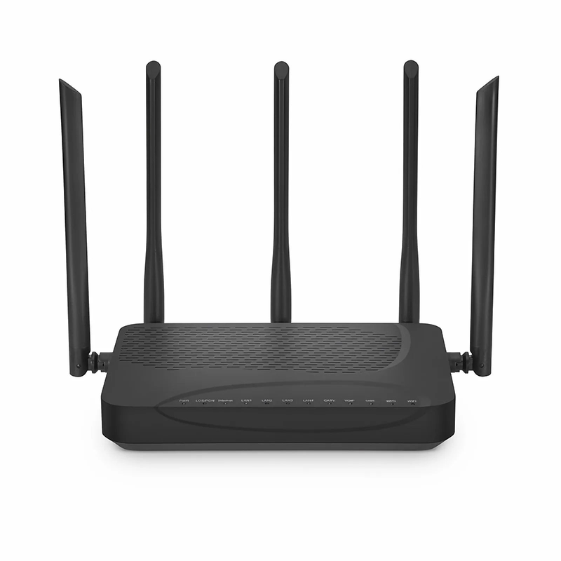 SFPS ONU1911-4GVC-W, XPON (GPON+EPON) ONU, with 1x PON, SC/UPC, 4x GE, 1x POTS, 1x USB, 1x RF, and 5x External Antennas (3000M WiFi 6)