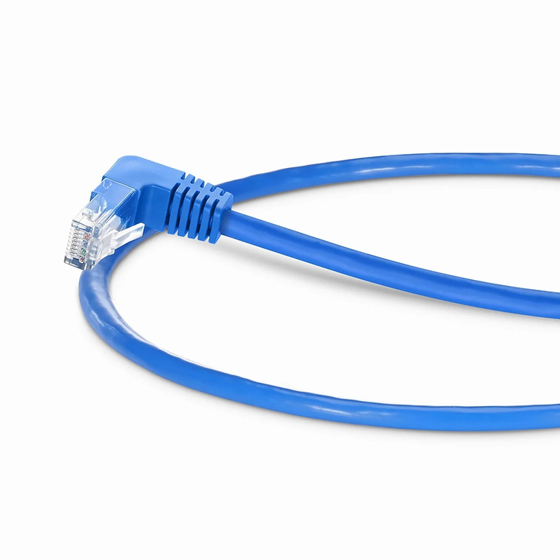 SFPS 1ft (0.3m) 90 Degree Cat6 26AWG Snagless Unshielded (U/UTP) PVC CM Ethernet Network Patch Cable, RJ45 Right Angle Down Male to RJ45 Male, Blue