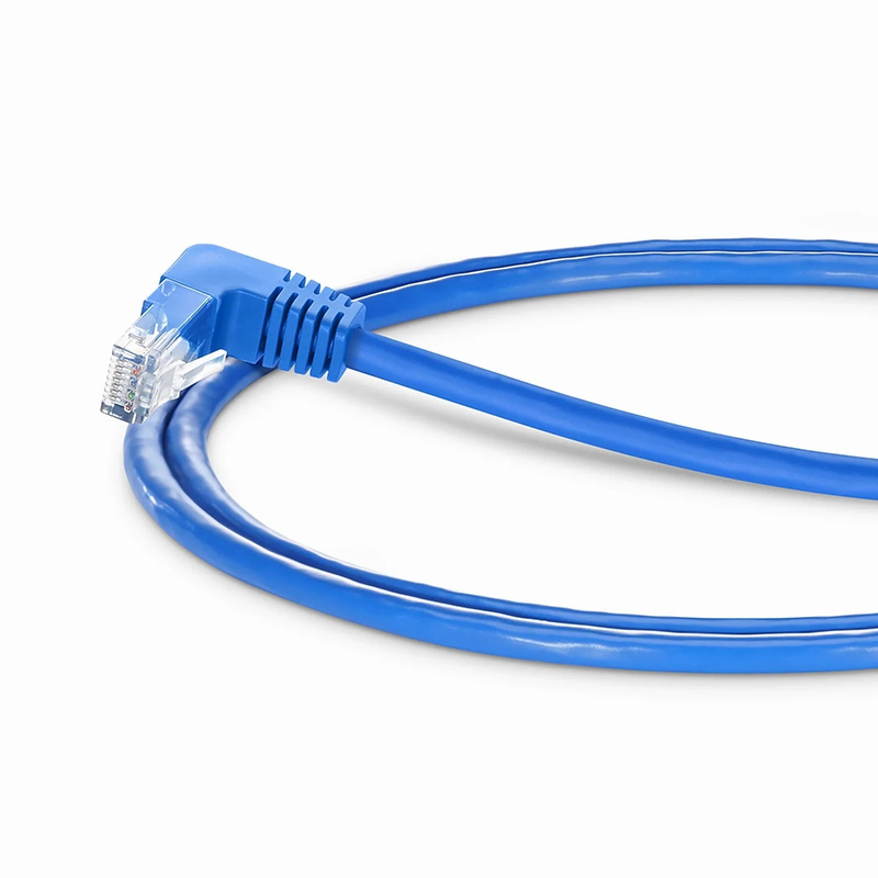 SFPS 3ft (0.9m) 90 Degree Cat6 26AWG Snagless Unshielded (U/UTP) PVC CM Ethernet Network Patch Cable, RJ45 Right Angle Down Male to RJ45 Male, Blue