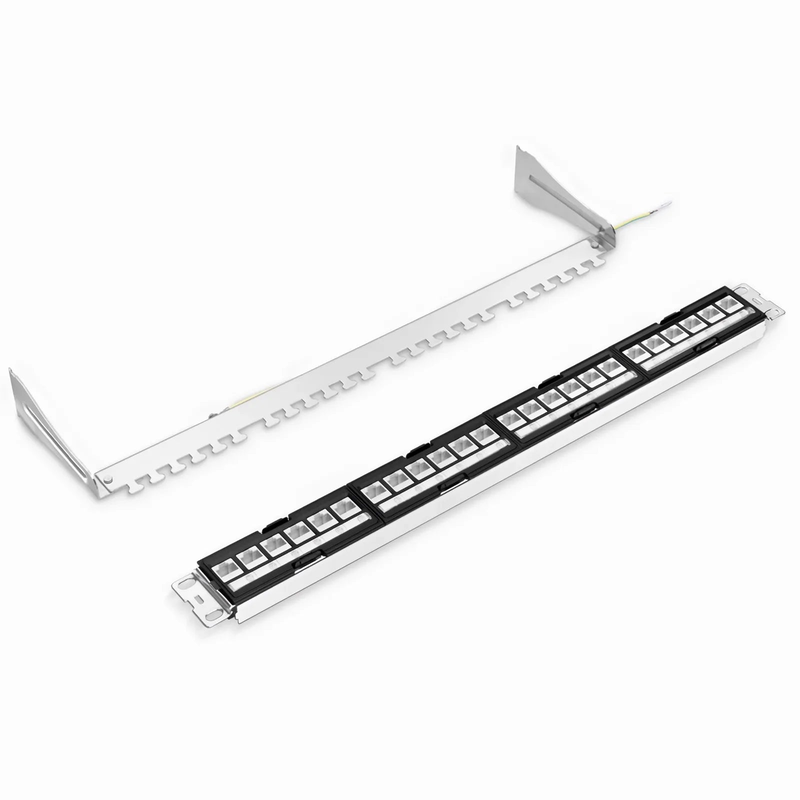 SFPS FDMP Cat6a Shielded Coupler Recessed Patch Panel, 24-Port, 1RU, Cable Management Bar Included