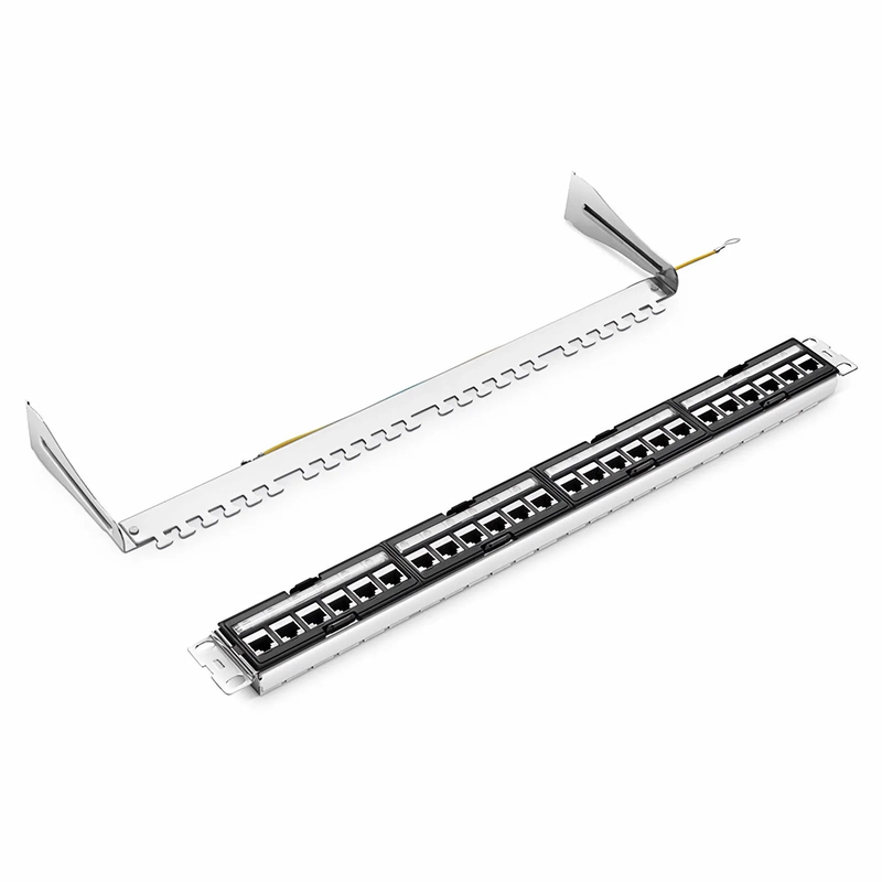 SFPS FDMP Cat6 Shielded Coupler Recessed Patch Panel, 24-Port, 1RU, Cable Management Bar Included