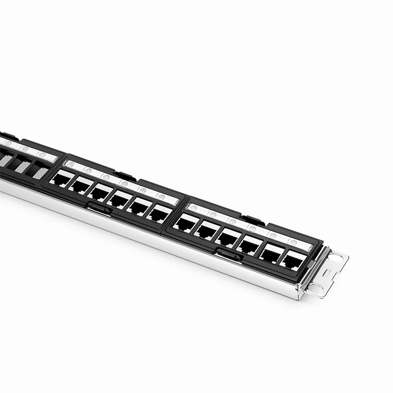 SFPS FDMP Cat6 Shielded Coupler Recessed Patch Panel, 24-Port, 1RU, Cable Management Bar Included