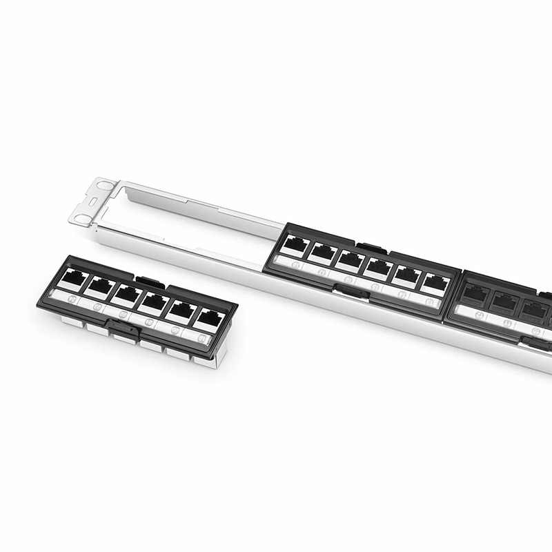 SFPS FDMP Cat6 Shielded Coupler Recessed Patch Panel, 24-Port, 1RU, Cable Management Bar Included