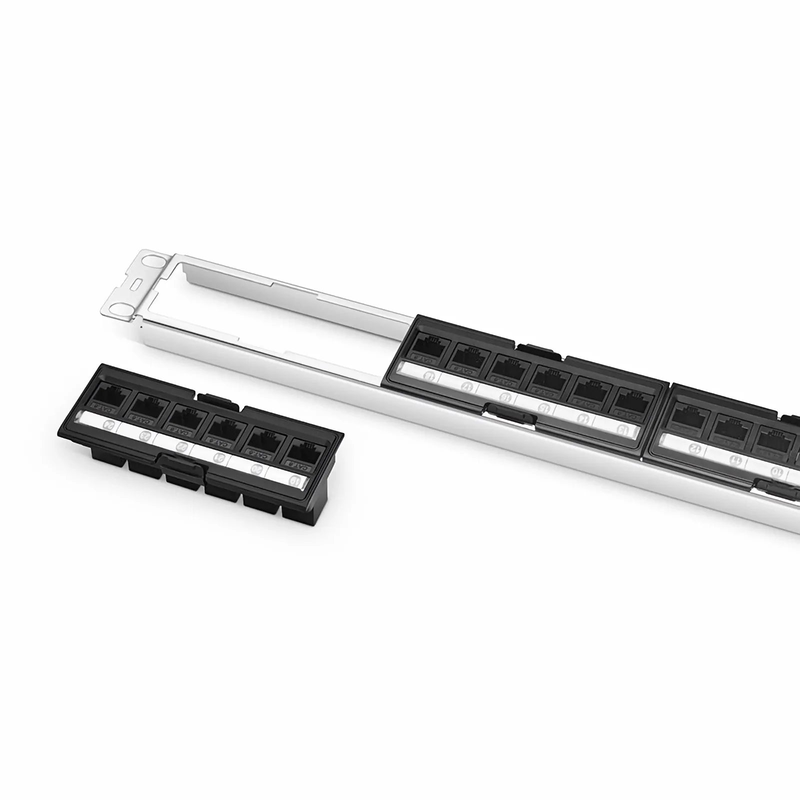 SFPS FDMP Cat6 Unshielded Coupler Recessed Patch Panel, 24-Port, 1RU, Cable Management Bar Included