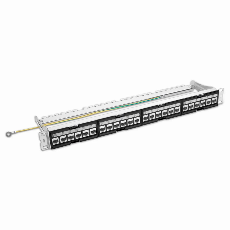 SFPS FDMP Cat6a Shielded Coupler Recessed Patch Panel, 24-Port, 1RU, Cable Management Bar Included