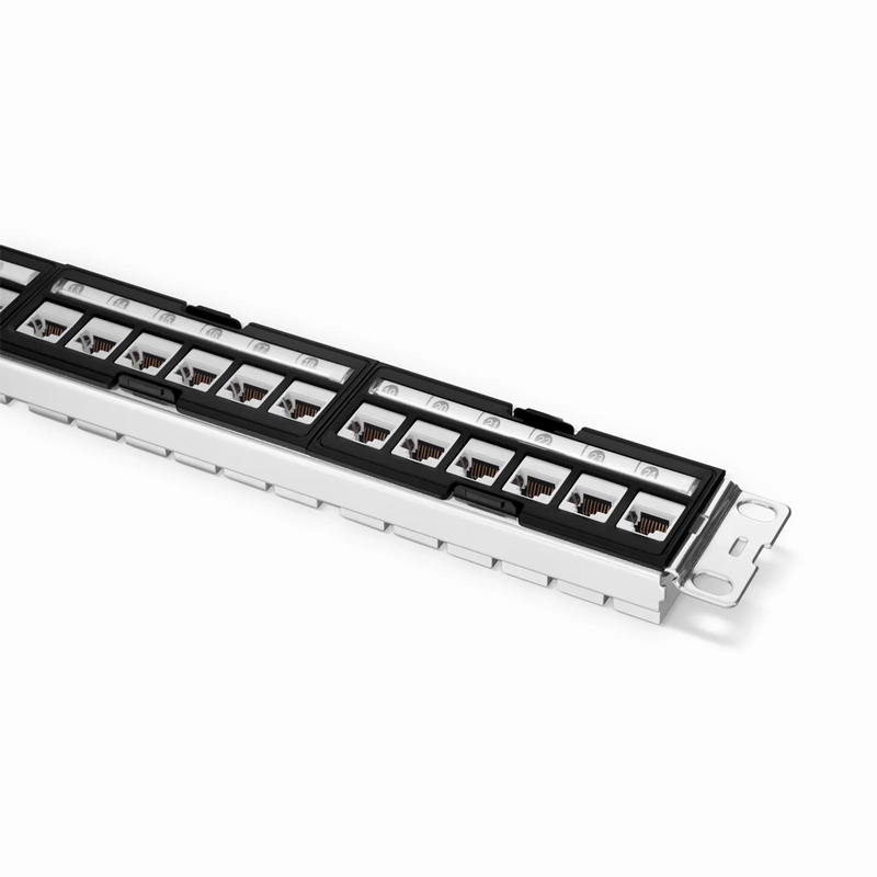 SFPS FDMP Cat6a Shielded Coupler Recessed Patch Panel, 24-Port, 1RU, Cable Management Bar Included