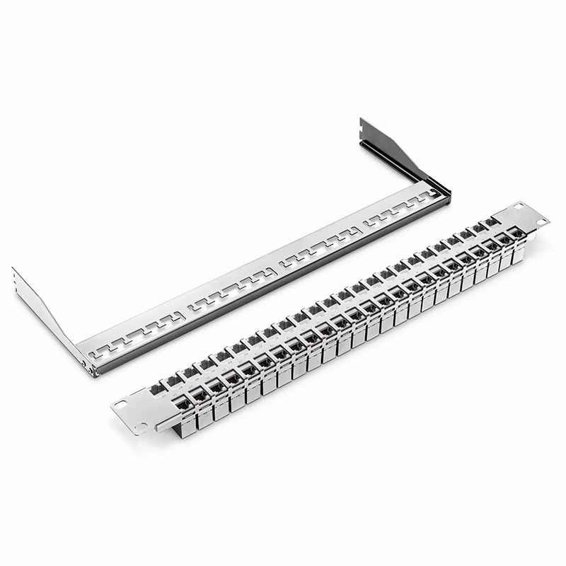 SFPS FDMP Cat6a Shielded Coupler Flat Patch Panel, 48-Port, 1RU, Cable Management Bar Included
