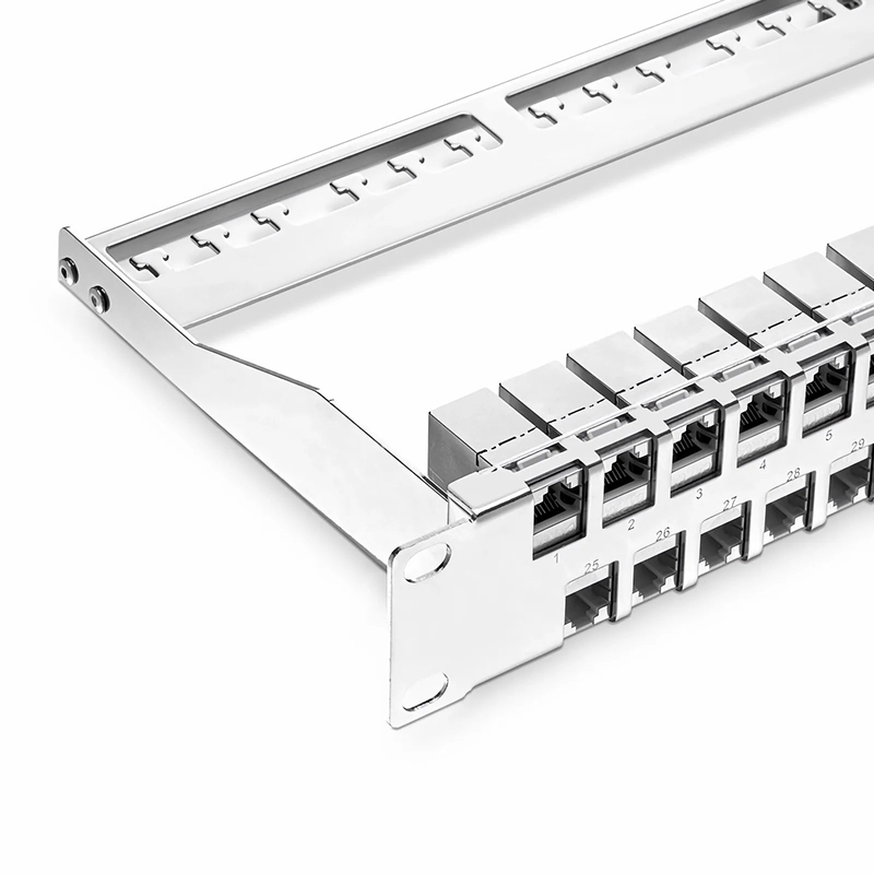 SFPS FDMP Cat6a Shielded Coupler Flat Patch Panel, 48-Port, 1RU, Cable Management Bar Included