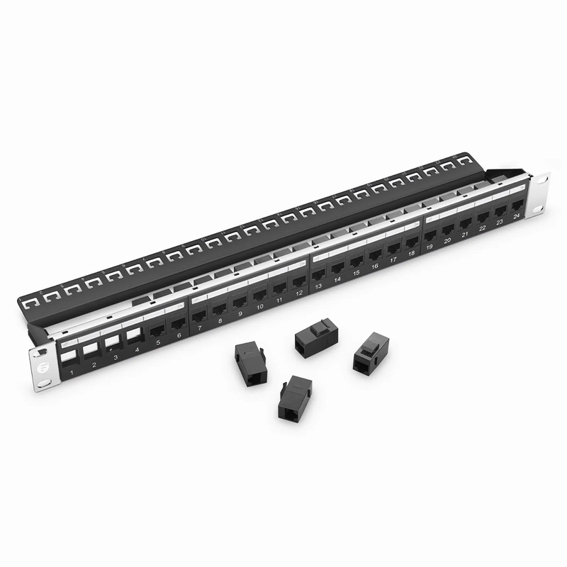 SFPS Cat5e Coupler Patch Panel, 24-Port, 1RU, Cable Management Bar Included