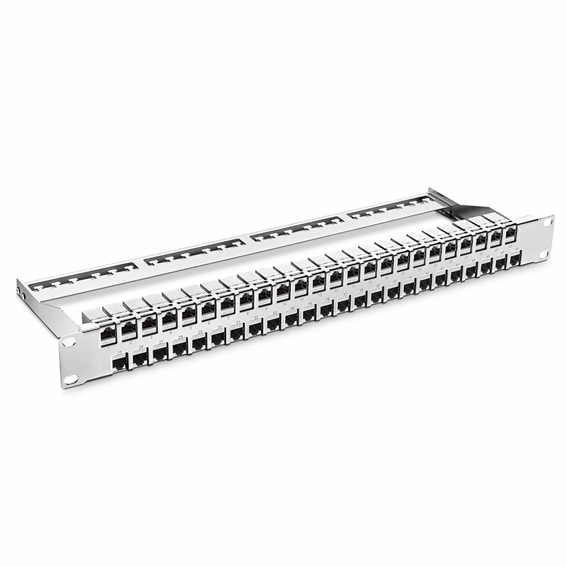 SFPS FDMP Cat6a Shielded Coupler Flat Patch Panel, 48-Port, 1RU, Cable Management Bar Included