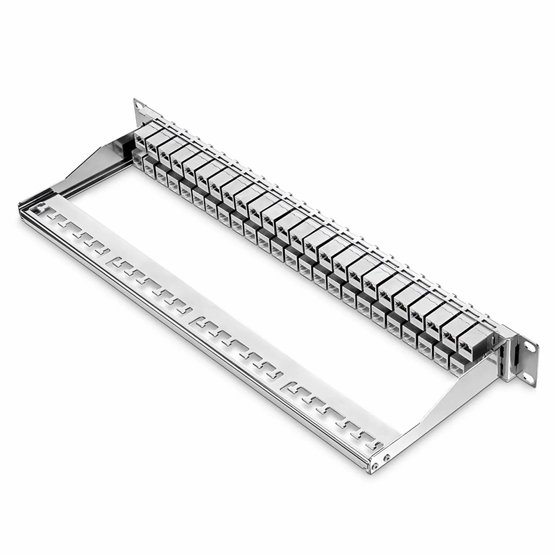 SFPS FDMP Cat6a Shielded Coupler Flat Patch Panel, 48-Port, 1RU, Cable Management Bar Included