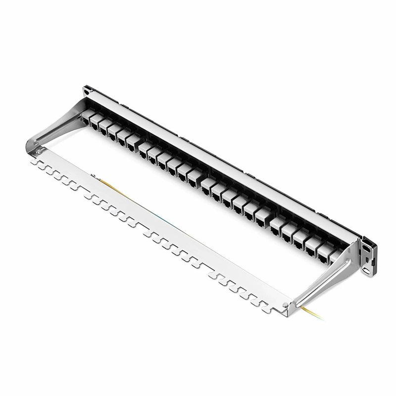 SFPS FDMP Cat6a Shielded Coupler Recessed Patch Panel, 24-Port, 1RU, Cable Management Bar Included