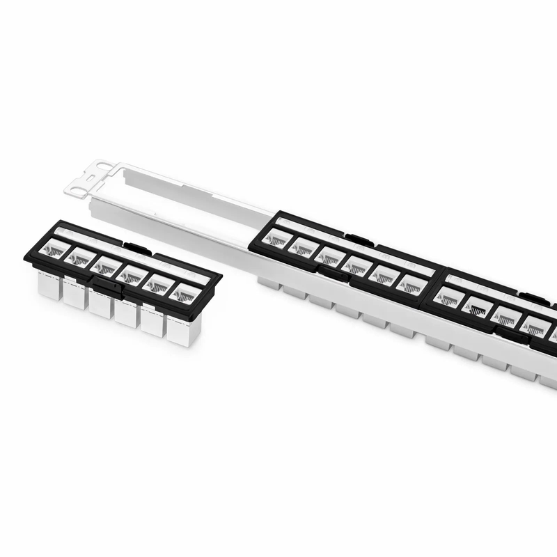 SFPS FDMP Cat6a Shielded Coupler Recessed Patch Panel, 24-Port, 1RU, Cable Management Bar Included