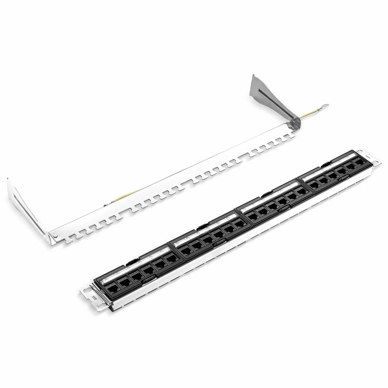 SFPS FDMP Cat6a Unshielded Coupler Recessed Patch Panel, 24-Port, 1RU, Cable Management Bar Included