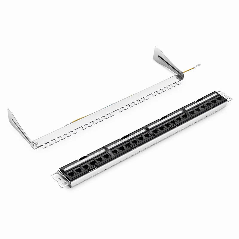 SFPS FDMP Cat6 Unshielded Coupler Recessed Patch Panel, 24-Port, 1RU, Cable Management Bar Included