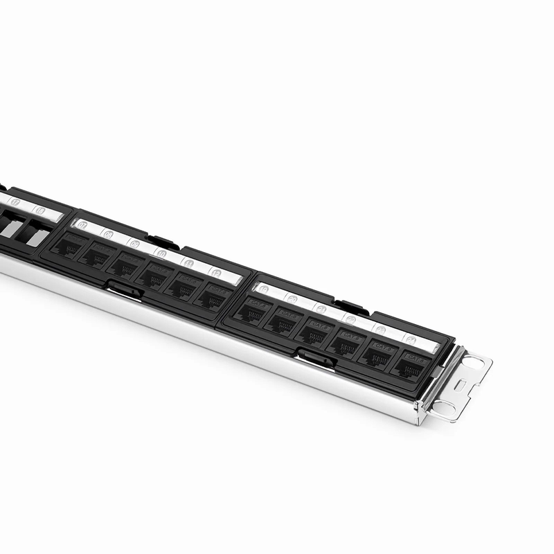 SFPS FDMP Cat6 Unshielded Coupler Recessed Patch Panel, 24-Port, 1RU, Cable Management Bar Included