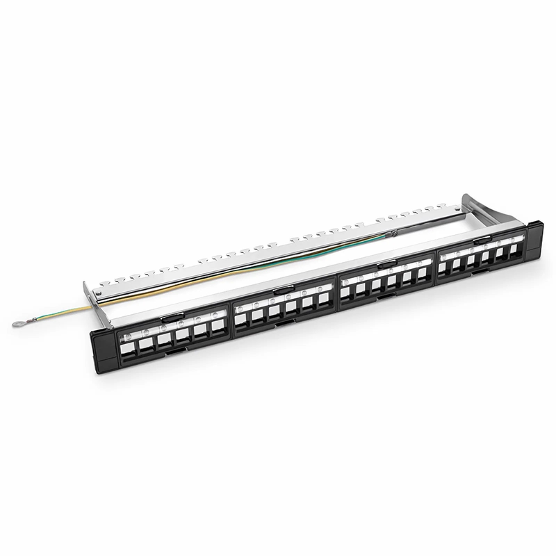 SFPS FDMP Blank Shielded/UnShielded Recessed Patch Panel for Keystone Modules, 24-Port, 1RU, Cable Management Bar Included, Black