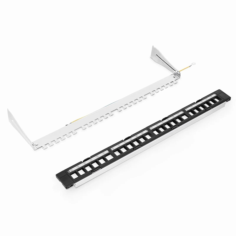 SFPS FDMP Blank Shielded/UnShielded Recessed Patch Panel for Keystone Modules, 24-Port, 1RU, Cable Management Bar Included, Black