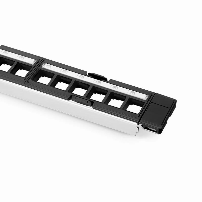 SFPS FDMP Blank Shielded/UnShielded Recessed Patch Panel for Keystone Modules, 24-Port, 1RU, Cable Management Bar Included, Black