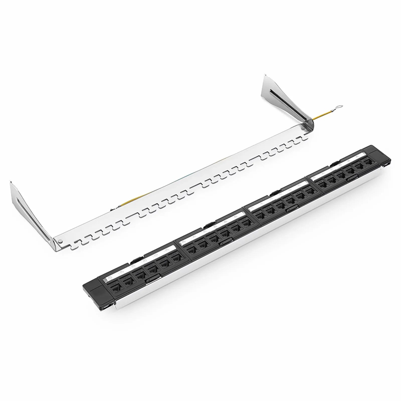 SFPS FDMP Cat5e 110-Style Unshielded Recessed Patch Panel, 24-Port, 1RU, Cable Management Bar Included