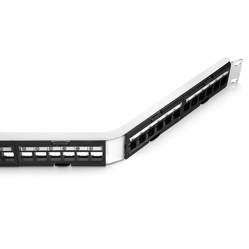 SFPS FDMP Blank Shielded/UnShielded Angled Recessed Patch Panel for Keystone Modules, 24-Port, 1RU, Cable Management Bar Included, Black