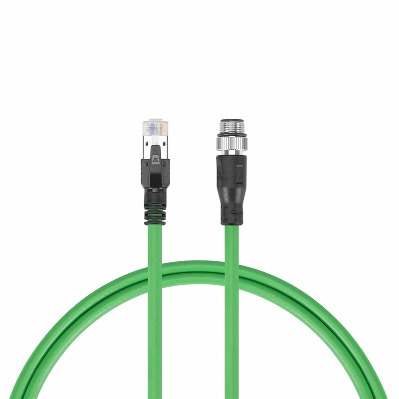 SFPS 3.3ft (1m) Industrial M12D/4M to RJ45 Cordsets CAT7-FTP PVC Ethernet Network Patch Cable, Green, Profinet A