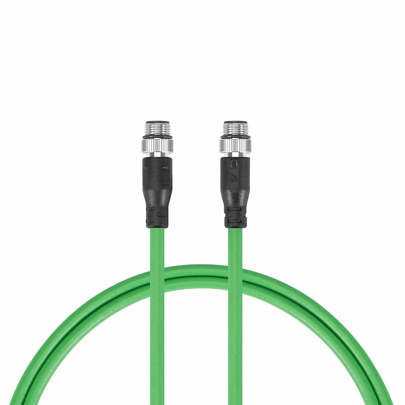 SFPS 3.3ft (1m) Industrial M12D/4M to M12D/4M Cordsets PVC Ethernet Network Patch Cable, Green, Profinet A