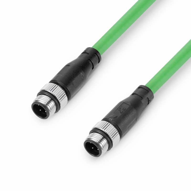 SFPS 3.3ft (1m) Industrial M12D/4M to M12D/4M Cordsets PVC Ethernet Network Patch Cable, Green, Profinet A