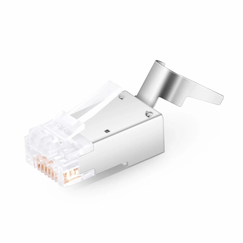 SFPS Cat5e RJ45 Pass Through Modular Plugs, Shielded Network Connectors for 24AWG Twisted Pair Solid or Stranded Cable (50/Pack)