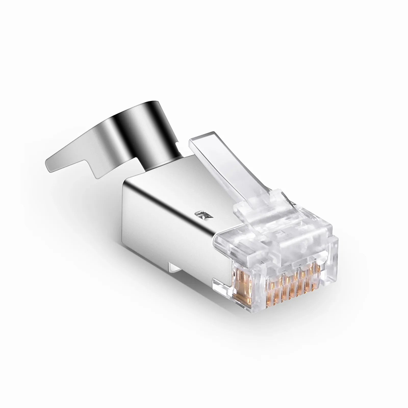 SFPS Cat5e RJ45 Pass Through Modular Plugs, Shielded Network Connectors for 24AWG Twisted Pair Solid or Stranded Cable (50/Pack)