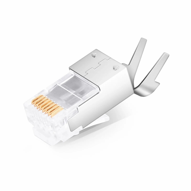 SFPS Cat5e RJ45 Pass Through Modular Plugs, Shielded Network Connectors for 24AWG Twisted Pair Solid or Stranded Cable (50/Pack)