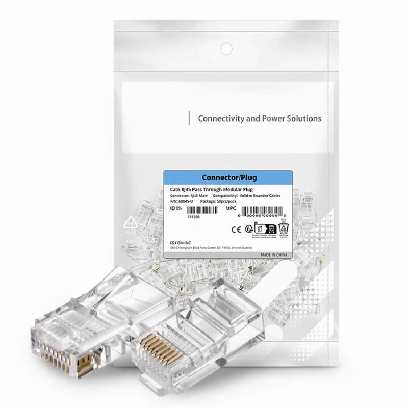 SFPS Cat5e RJ45 Standard Modular Plugs, Unshielded Network Connectors for 24AWG Twisted Pair Solid or Stranded Cable (50/Pack)