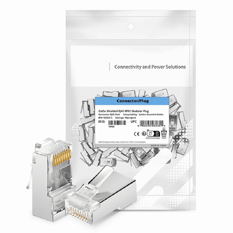SFPS Cat6 RJ45 Standard Modular Plugs (Two-Piece Suit), Unshielded Network Connectors for 23~24AWG Twisted Pair Solid or Stranded Cable (50/Pack)