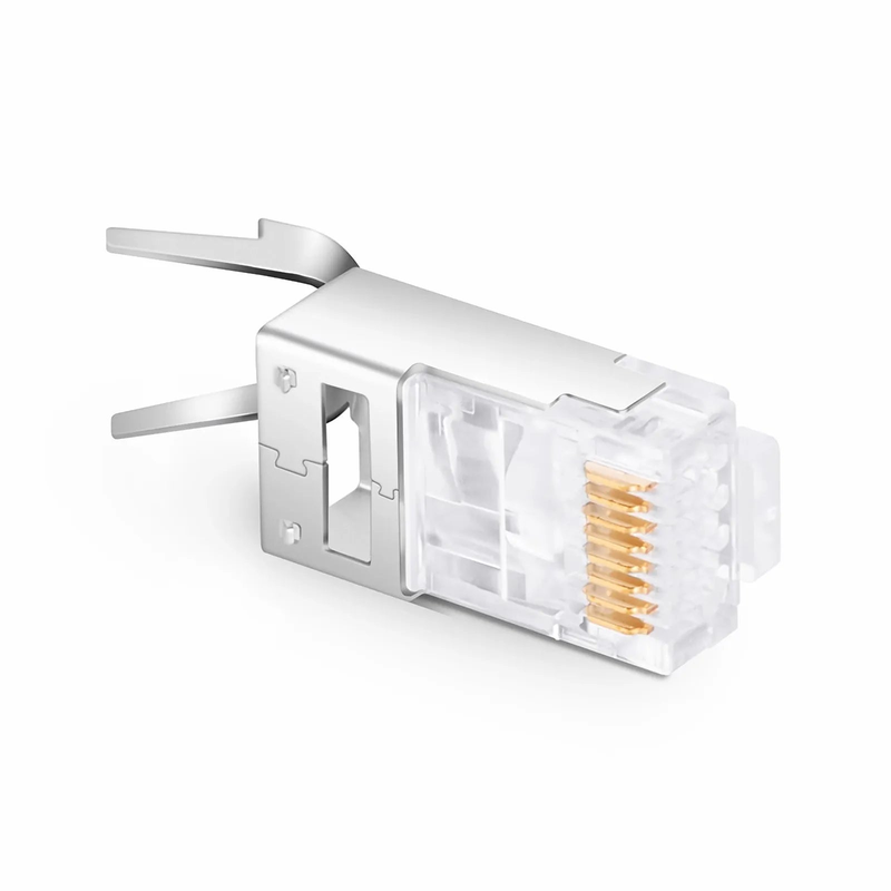 SFPS Cat5e RJ45 Pass Through Modular Plugs, Shielded Network Connectors for 24AWG Twisted Pair Solid or Stranded Cable (50/Pack)