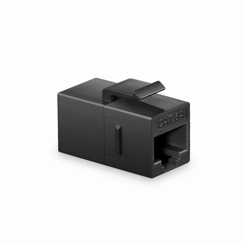 SFPS Cat6a Keystone RJ45 Coupler, Unshielded, Female to Female Insert Inline Coupler - Black (12pcs/pack)