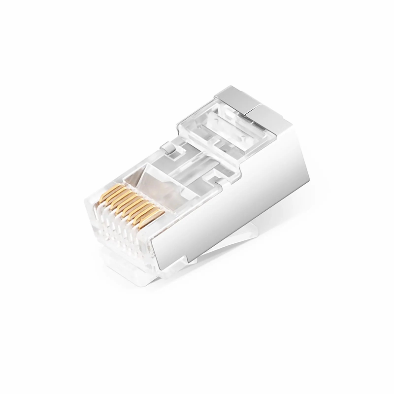 SFPS Cat6 RJ45 Pass Through Modular Plugs, Shielded Network Connectors for 24AWG Twisted Pair Solid or Stranded Cable (50/Pack)