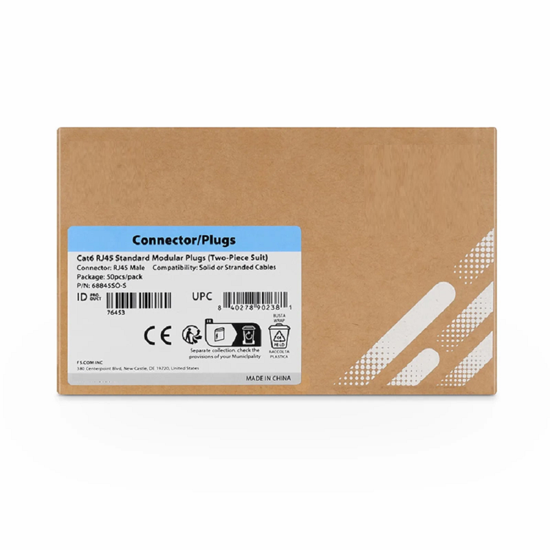 SFPS Cat6a/Cat7 RJ45 Standard Modular Plugs (Two-Piece Suit), Shielded Network Connectors for 23AWG Twisted Pair Solid Cable or Stranded Cable (50/Pack)