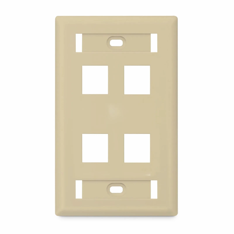 SFPS SyncEase Single Gang Four Port Keystone Faceplate, Label Pockets, Ivory